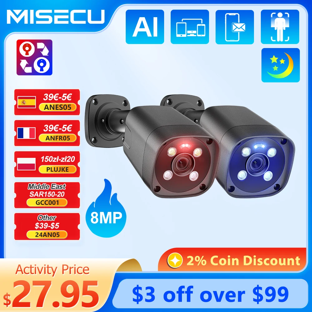 MISECU UHD POE IP 카메라, 4K 보안 카메라, Ai 인간 감지, 컬러 야간, 양방향 오디오, 야외 비디오 감시, Onvif XMeye, 8MP title=MISECU UHD POE IP 카메라, 4K 보안 카메라, Ai 인간 감지, 컬러 야간, 양방향 오디오, 야외 비디오 감시, Onvif XMeye, 8MP 