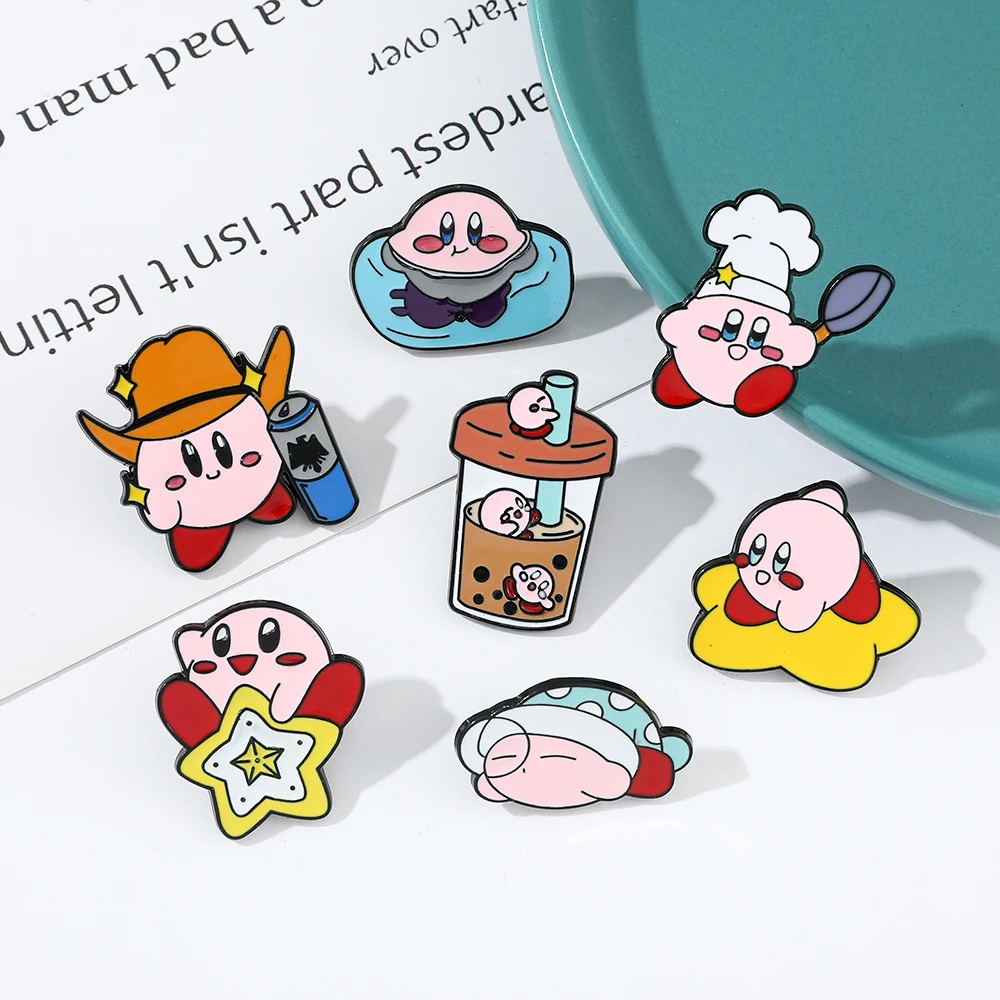 커비 브로치 핀 애니메이션 금속 에나멜 핀 배지, 배낭 청바지 의류 라펠 핀, 패션 쥬얼리 액세서리, 장식 선물