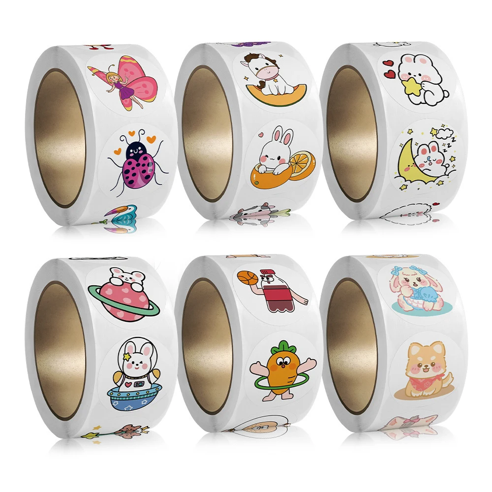 한국 귀여운 동물 스티커 롤 봉투, 칭찬 보상 학생, 작업 라벨, 카와이 문구 씰 라벨, 2.5cm, 100-500 개