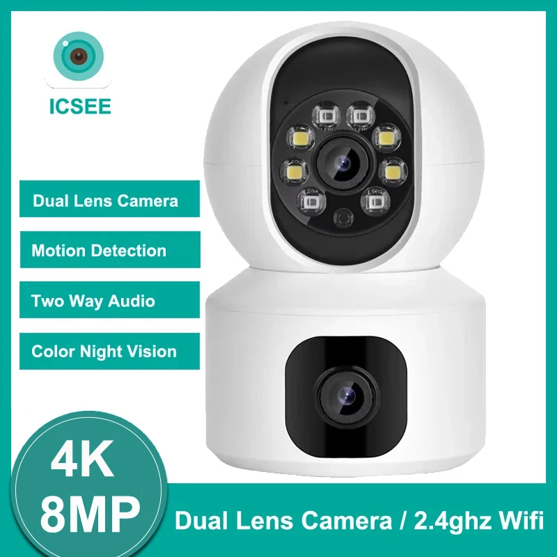 ICSEE 실내 자동 추적 양방향 오디오 보안 감시 컬러 야간 투시경, 4K 8MP 듀얼 렌즈, 2K 4MP 와이파이 IP PTZ 돔 title=ICSEE 실내 자동 추적 양방향 오디오 보안 감시 컬러 야간 투시경, 4K 8MP 듀얼 렌즈, 2K 4MP 와이파이 IP PTZ 돔