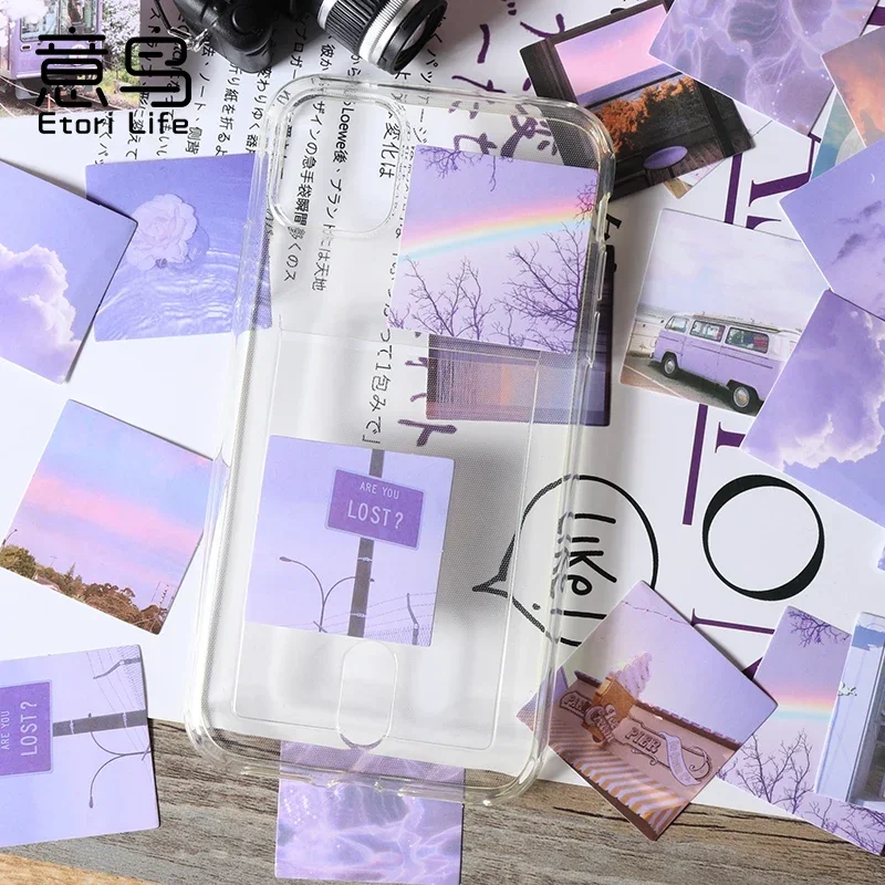 귀여운 보라색 별 달 안개 DIY 전화 스티커, 미적 장식 스크랩북 액세서리, 어린이 문구 용품, 46 개