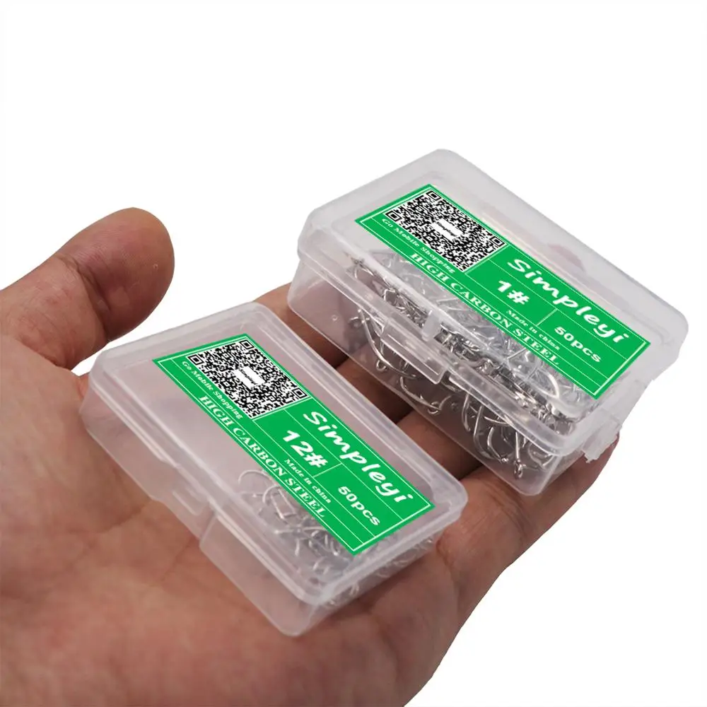 가시가 있는 고탄소강 낚시 후크, 바다 벌레 잉어 단일 원형 후크 세트, 플라이 낚시 액세서리, 태클 낚시 후크, 상자당 50 개