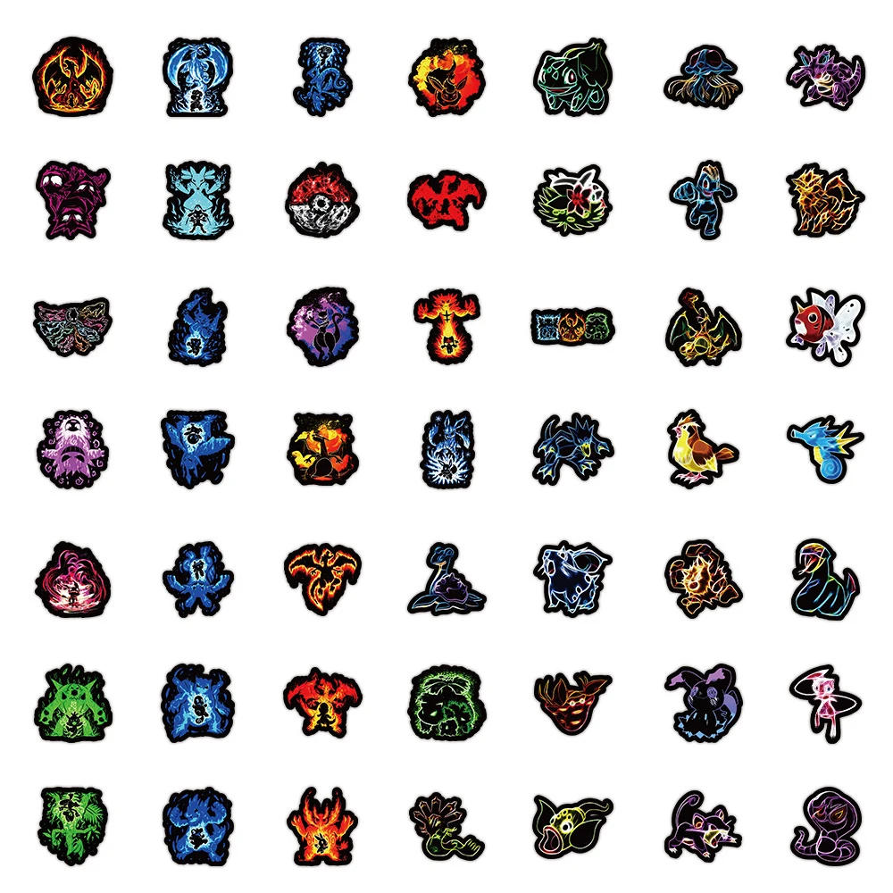 어린이용 네온 포켓몬 그래피티 스티커, 애니메이션 장식, 노트북, 스케이트보드, 휴대폰 방수, 멋진 만화 스티커, 10 개, 30 개, 50 개, 100 개