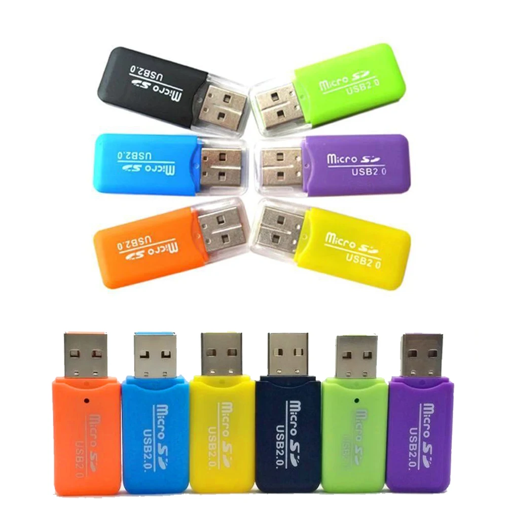 범용 마이크로 SD TF 카드 리더 USB 2.0 메모리 카드 어댑터 컴퓨터 노트북을위한 플래시 고속 카드 리더, 무작위 색상 읽기