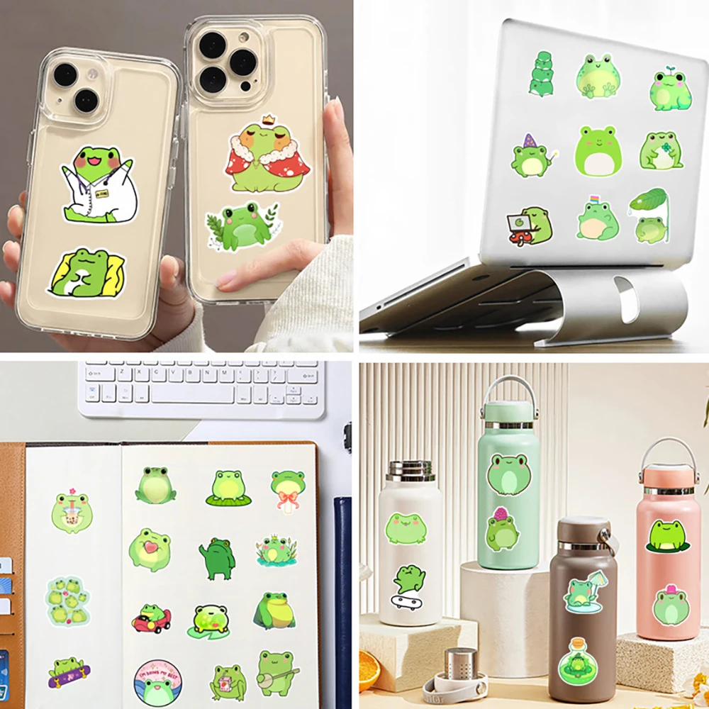 만화 귀여운 개구리 DIY 그래피티 스티커 팩, 어린이 노트북 스크랩북 노트북 벽 자동차 문구 일기, 어린이 데칼, 10/50 개