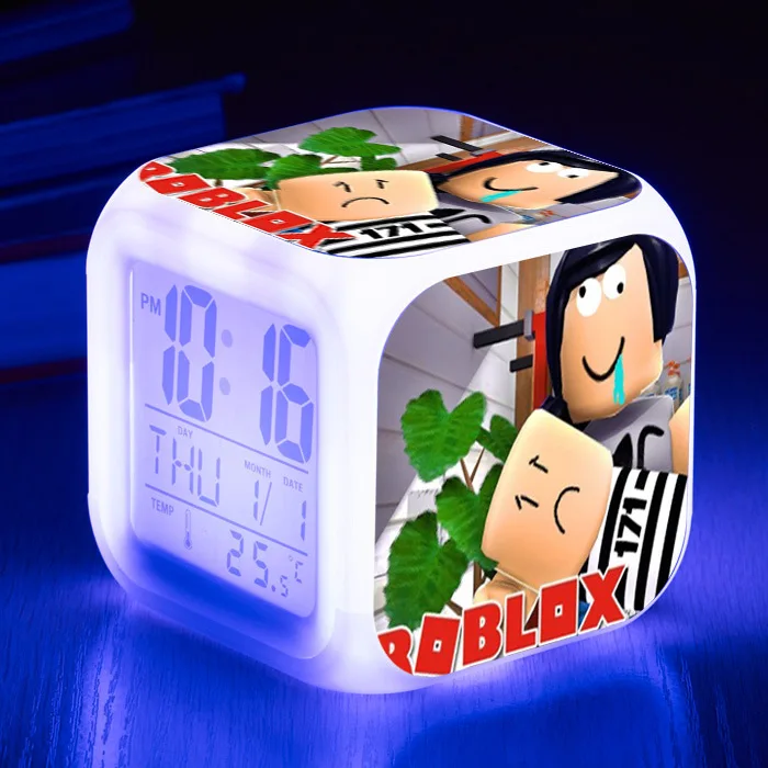 ROBLOX LED 디지털 알람 시계, 패션 전자 시계, 다기능 디지털 알람 온도계, 빛나는 큐브, 7 가지 색상, 어린이