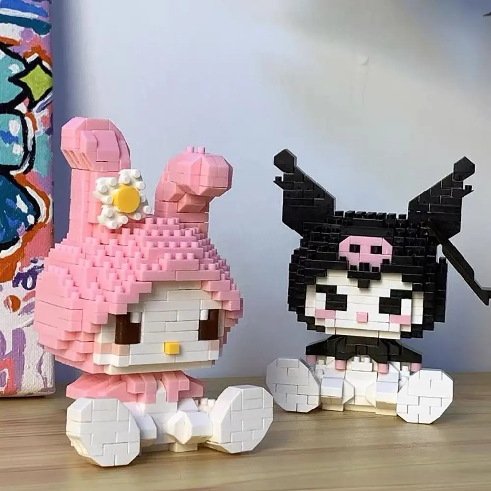 산리오 헬로 키티 멜로디 시나모롤 쿠로미 빌딩 블록 브릭 모델 장난감 소녀 귀여운 어린이 에듀 선물 조립 장난감 선물
