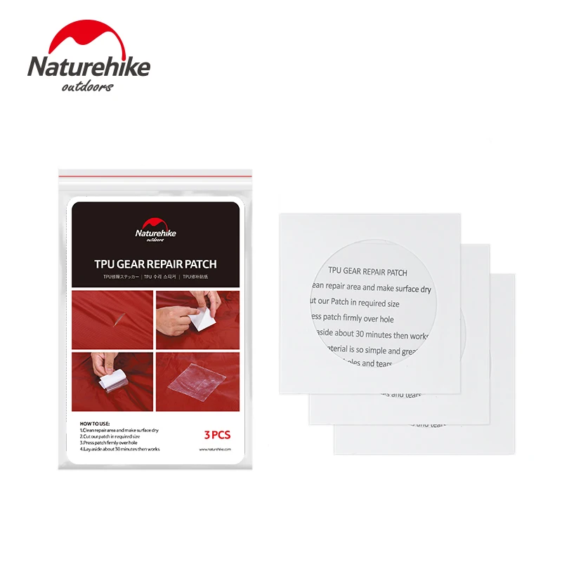 Naturehike TPU 기어 수리 패치, 방수 패치, 텐트 침낭 매트, 캠핑 액세서리 사용, 로트당 3 개