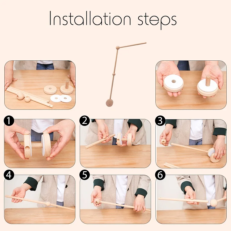 아기 침대 모빌 딸랑이 음악 교육 장난감, 침대 벨, 신생아 이동식 침대 벨 브래킷, 아기 장난감 나무 침대 벨 액세서리