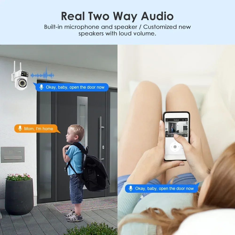 PTZ 와이파이 IP 카메라, 4K 듀얼 렌즈, 8 배 줌 인간 감지 자동 추적, 야외 방수 야간 투시경 CCTV 감시 카메라, 8MP