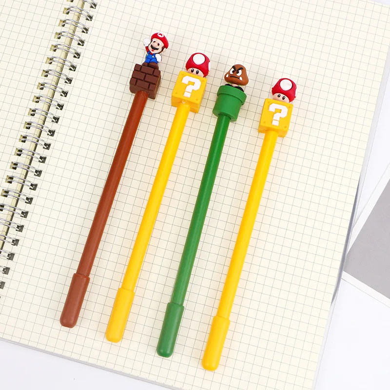 귀여운 만화 소프트 고무 블랙 중립 펜, 사무실 카본 워터 펜, 24 개 문구