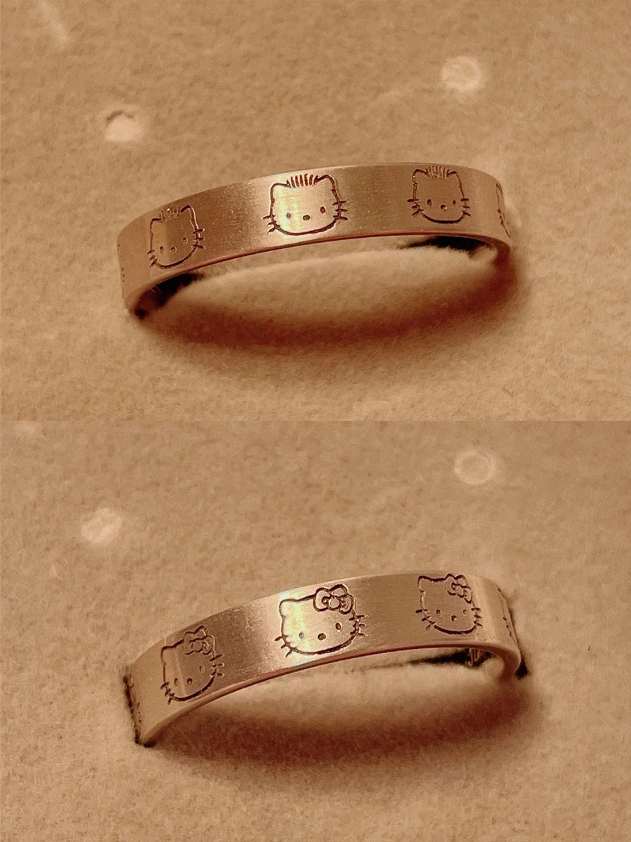 산리오 귀여운 반지 애니메이션 캐릭터 시리즈, 헬로 키티 쿠로미 커플 실버 반지, 패션 조정 가능한 반지 액세서리, 어린이 선물