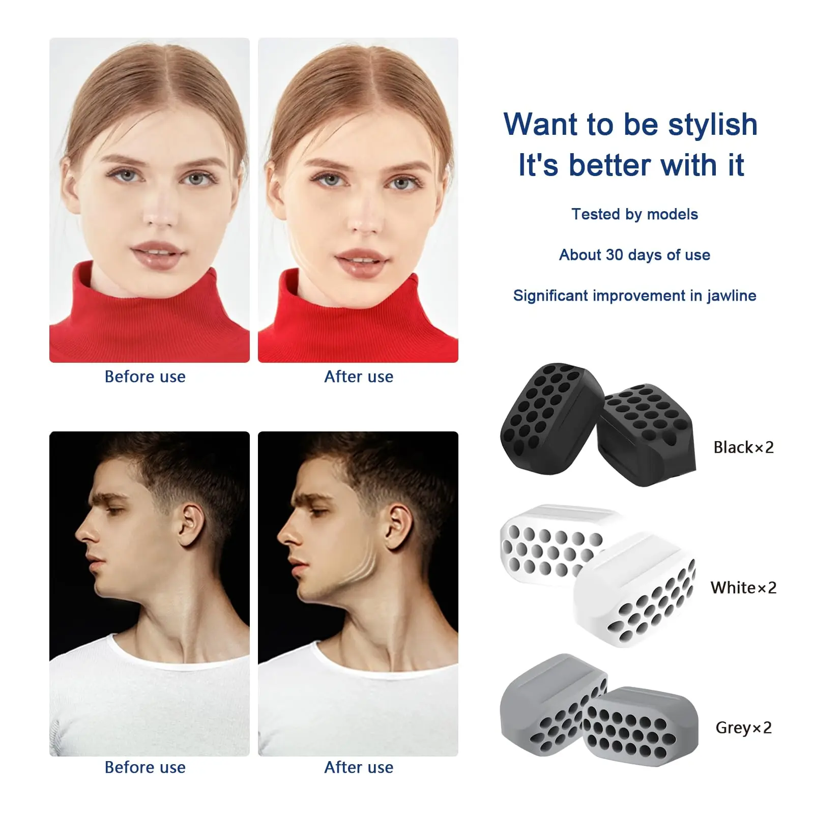 남녀공용 실리콘 정제 턱 운동기, BPA 프리, 턱 트레이너, 턱 셰이퍼, 껌 6 개