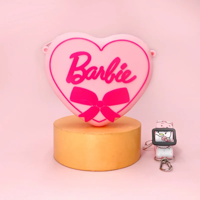 귀여운 바비 동전 지갑, 핑크 하트 모양 실리콘 지갑, 가방 액세서리, 어깨 스트랩, 어린이 장난감, 여아 선물