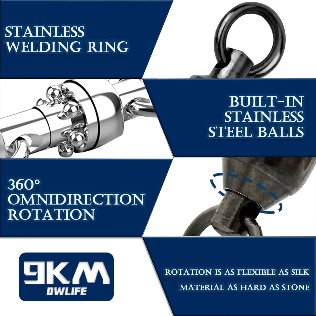 낚시 볼 베어링 스위블 20 ~ 100 개, 더블 솔리드 링 헤비 듀티 구리 및 스테인레스 스틸 액세서리 커넥터 태클