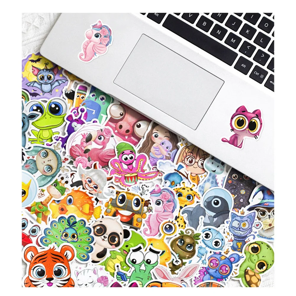 귀여운 동물 큰 눈 스티커, 작고 신선한 만화 개성 노트북, 냉장고 물컵 트렌드 기타, 도매, 10 개, 30 개, 50 개