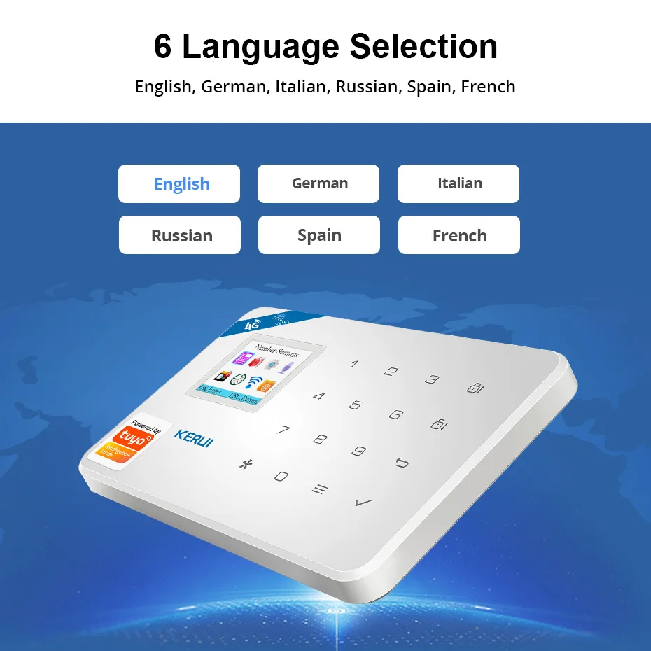 KERUI W184 투야 보안 보호 스마트 홈 GSM 4G 와이파이 경보, 도난 방지 보안 경보 시스템 키트, 센서 6 개 언어 차고