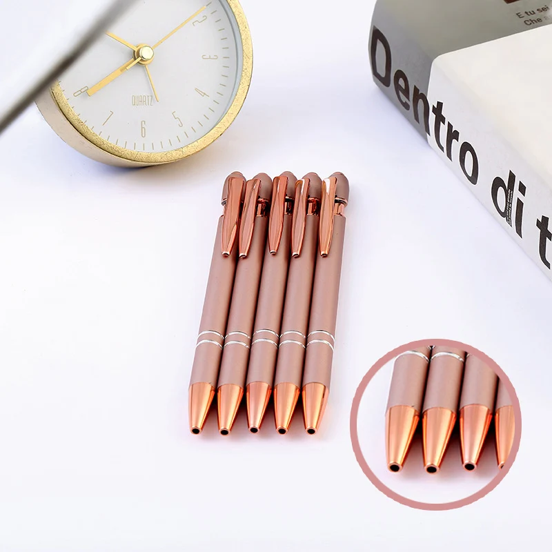 간단한 금속 로즈 골드 볼펜, 맞춤형 조각 로고 새겨진 이름 선물 학교 문구 사무 용품
