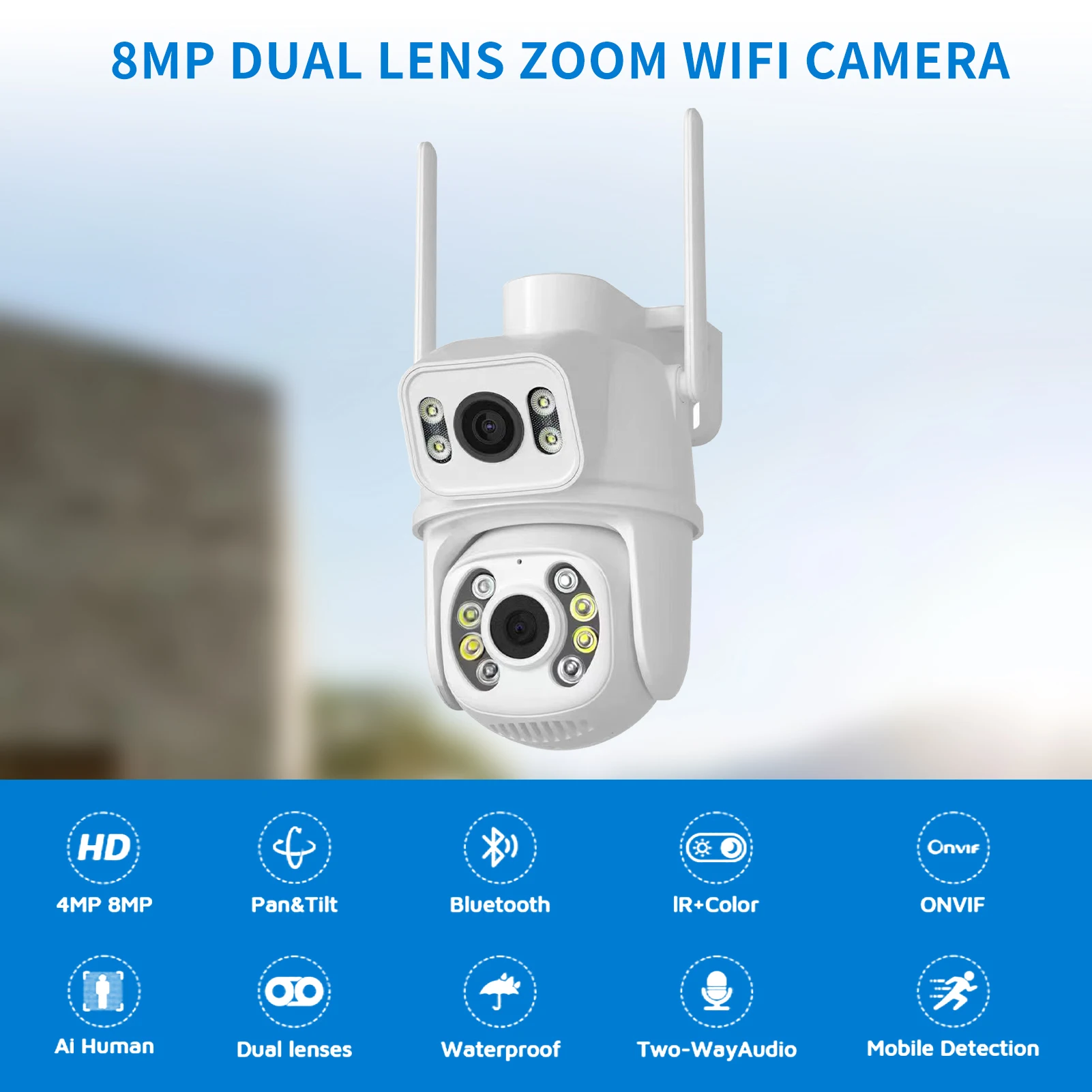 무선 야외 감시 카메라, 듀얼 렌즈, 듀얼 스크린, Ai 인간 감지, 자동 추적, 6MP 4K PTZ 와이파이 카메라
