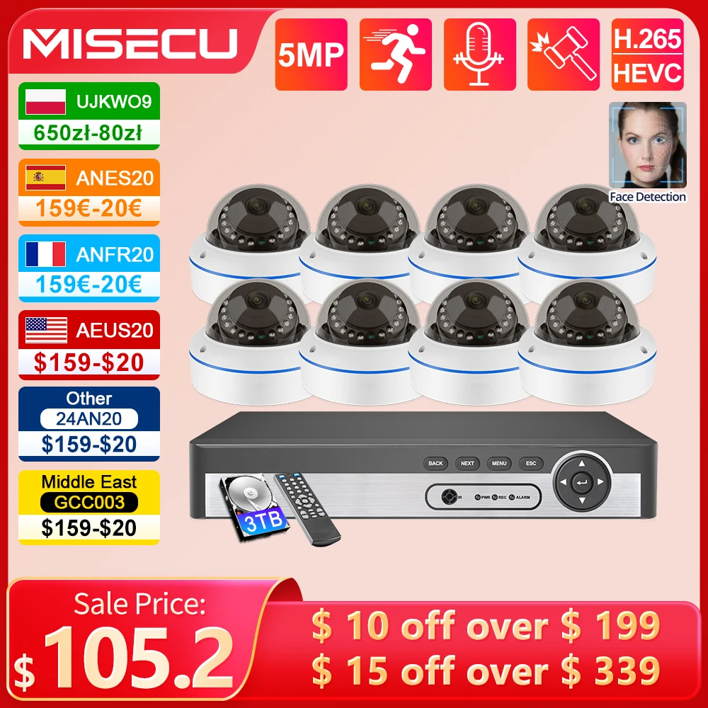 MISECU POE 돔 보안 카메라 시스템 IP 카메라 파손 방지 실내 홈 CCTV 비디오 레코드 감시 보호 키트, 8CH 5MP title=MISECU POE 돔 보안 카메라 시스템 IP 카메라 파손 방지 실내 홈 CCTV 비디오 레코드 감시 보호 키트, 8CH 5MP 