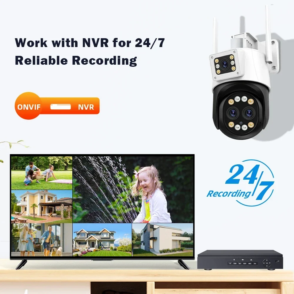 야외 와이파이 IP 카메라, 10X 광학 줌, 3 렌즈 렌즈, 듀얼 스크린 감시, 4K 8MP 비디오 CCTV 보안 카메라, 6K 12MP