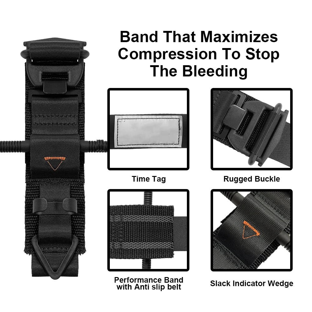 100% 나일론 전술 지혈대, 알루미늄 합금 한 손 구조, 군사 야외 응급 처치 IFAK 기어 지혈
