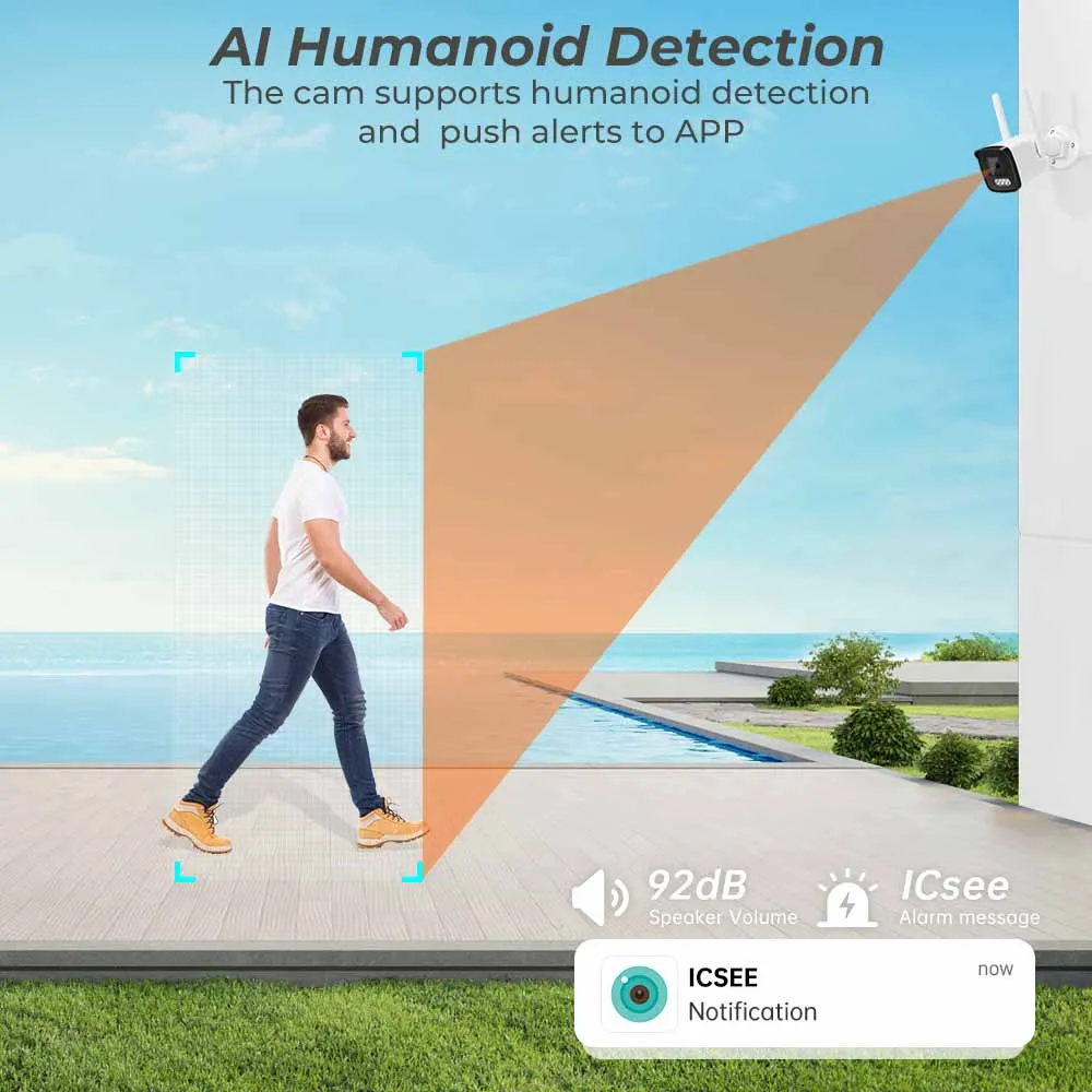 BESDER 8MP 오디오 불릿 IP 카메라, 와이파이 무선 AI 인간 감지, iCSee 4K CCTV 야외 감시 카메라, SD 카드 슬롯 포함