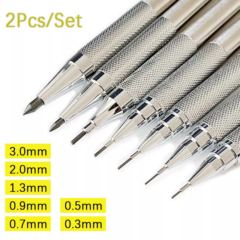 금속 드로잉 연필 세트, 0.5 0.7 0.9 2.0mm, 2B 아트 스케치, 필기구, 기계식 연필, 스테인레스 스틸 및 구리 소재, 2 개/묶음 title=금속 드로잉 연필 세트, 0.5 0.7 0.9 2.0mm, 2B 아트 스케치, 필기구, 기계식 연필, 스테인레스 스틸 및 구리 소재, 2 개/묶음 