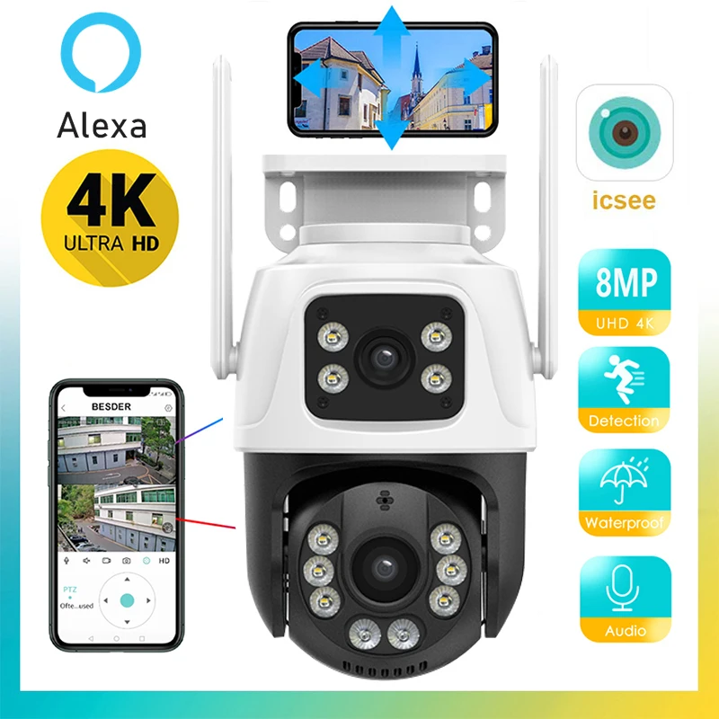 야외 야간 투시경 듀얼 스크린 사람 감지 보안 보호 CCTV 감시 IP 카메라, 8MP, PTZ 와이파이 카메라, 4MP title=야외 야간 투시경 듀얼 스크린 사람 감지 보안 보호 CCTV 감시 IP 카메라, 8MP, PTZ 와이파이 카메라, 4MP
