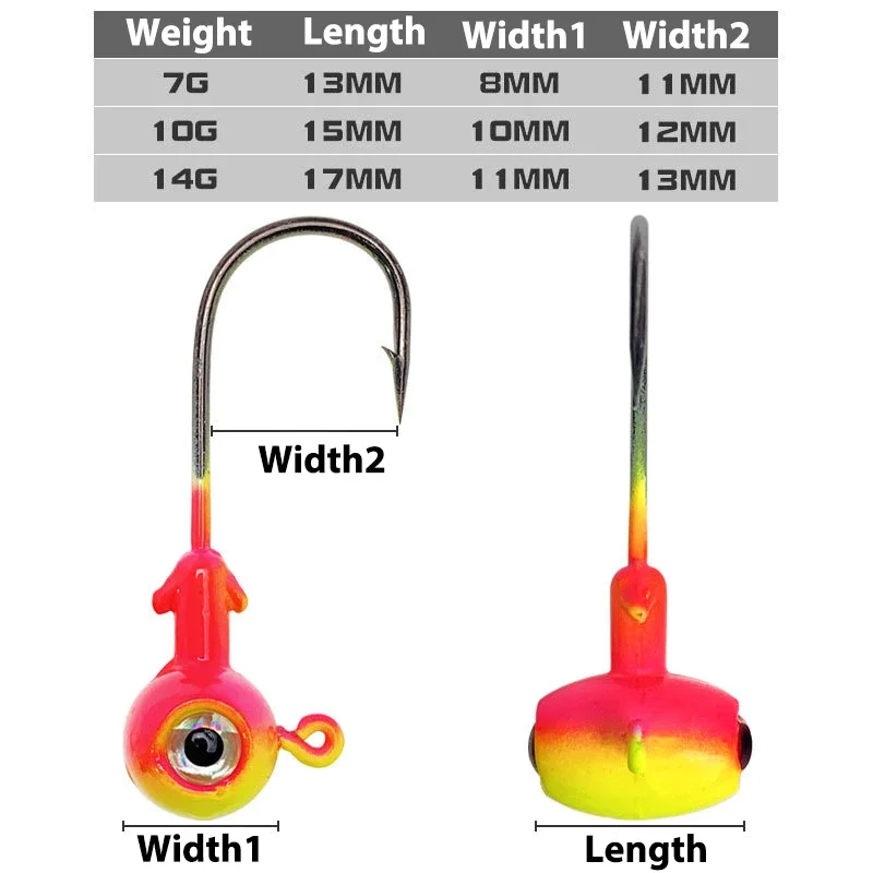 리드 헤드 후크 가시 후크, 3D 물고기 눈, 낚시 액세서리, 로트당 5 개, 3.5g, 5g, 7g, 10g, 14g
