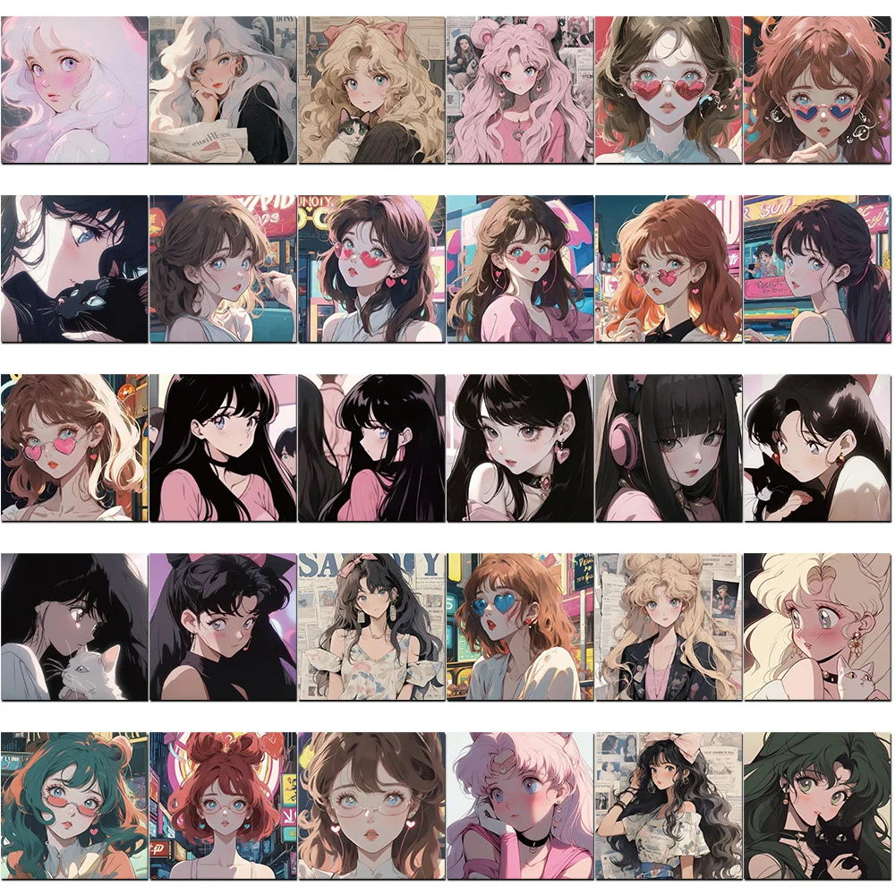 INS 레트로 소녀 머리 초상화 스티커, DIY 휴대폰 노트북 수하물 스케이트보드 그래피티 데칼, 재미있는 어린이 장난감, 10 개, 30 개, 62 개