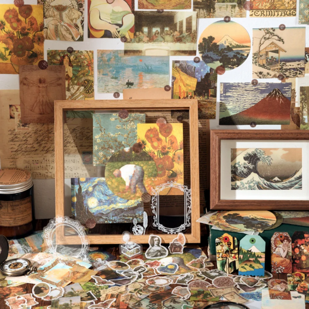 Mr. Paper 4 가지 스타일 빈티지 커피 스티커 크리에이티브 페인팅 전시회 핸드 계정 장식 문구 스티커, 200 개/백