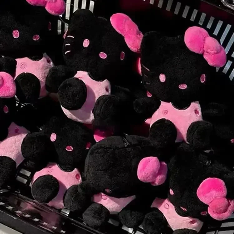 귀여운 검은 피부 헬로 키티 봉제 인형 키체인, 귀여운 소녀 만화 배낭 행어 장식, 크리스마스 휴일 선물