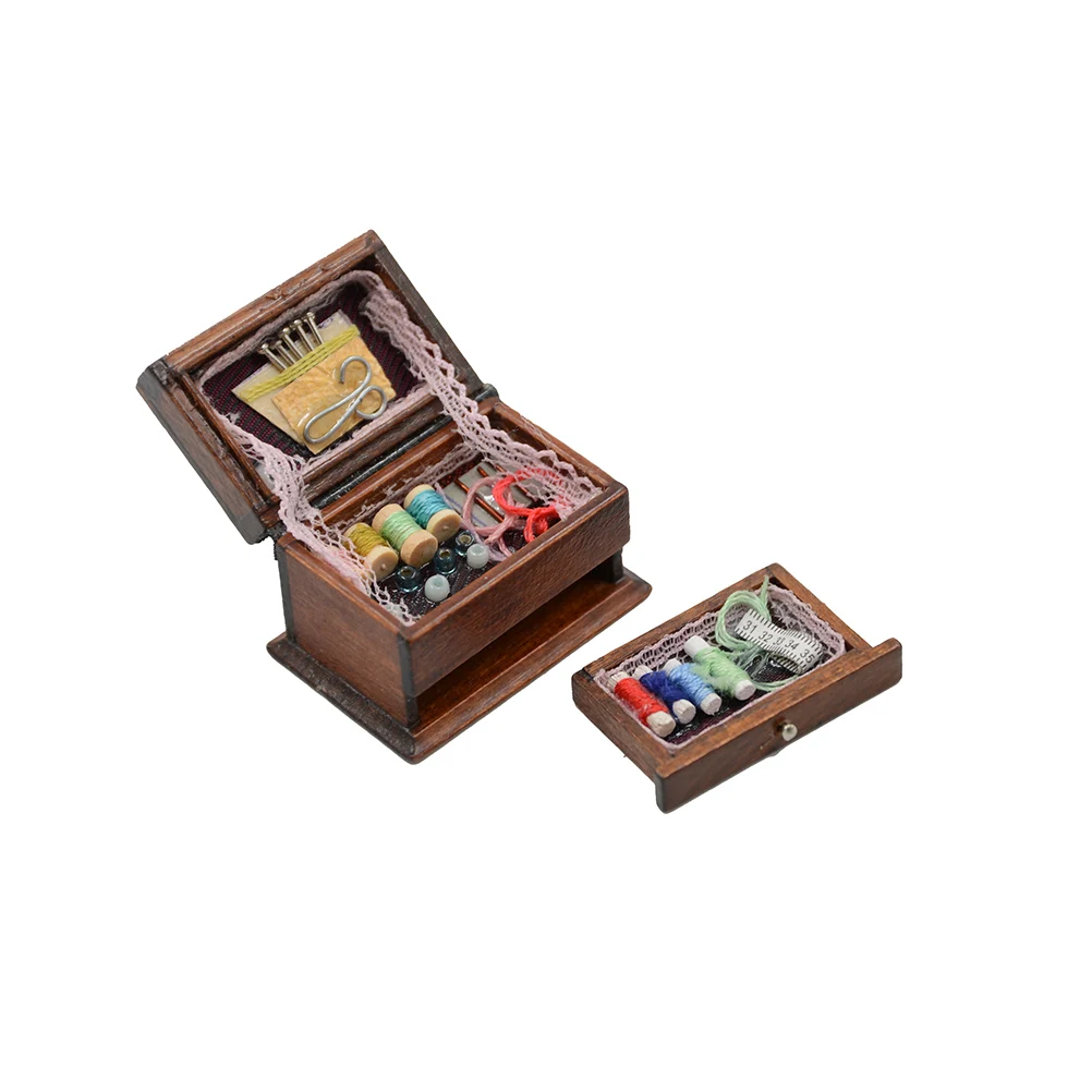 1:12 빈티지 바느질 바늘 가위 키트 상자, 귀여운 인형 집 미니어처 장식, 어린이 선물, 인형 액세서리, 1 개