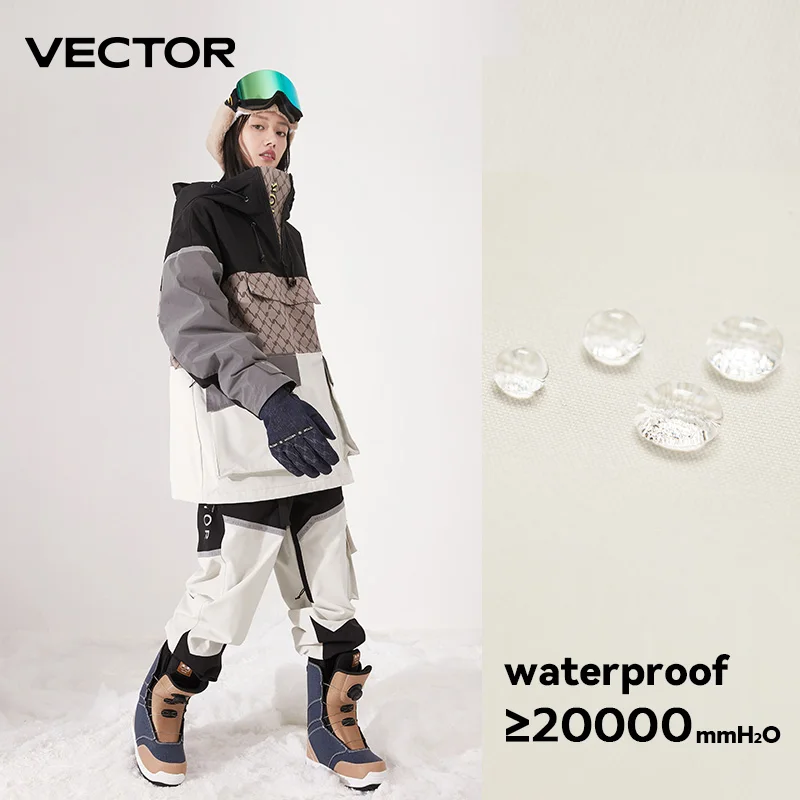 VECTOR 여성 남성 후드 스웨터 스키복, 반사 트렌드, 두꺼운 보온 및 방수 스키 장비, 스키 슈트