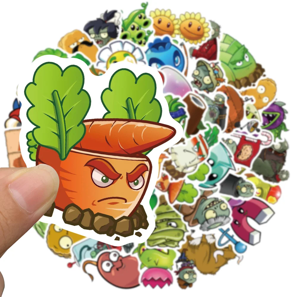 만화 게임 식물 대 좀비 스티커, 노트북 물병 전화 DIY 방수 그래피티 자전거 자동차 데칼, 50 개