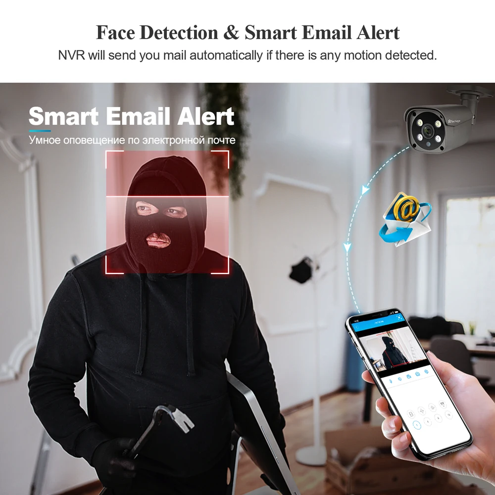 Techage 야외 IP 카메라 얼굴 감지 감시 시스템용 양방향 오디오, 컬러 나이트 비전, H.265 울트라 HD 4K POE 카메라, 8MP