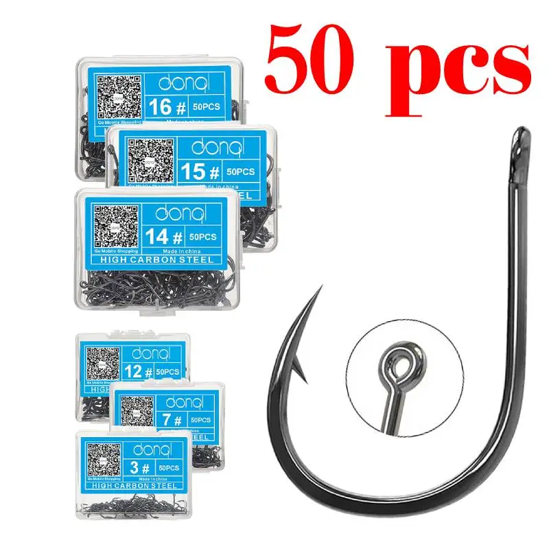 낚시 후크 세트 탄소강 단일 원형 바다 낚시 후크, 플라이 낚시 지그 가시 잉어 후크, 낚시 액세서리, 상자당 50 개 title=낚시 후크 세트 탄소강 단일 원형 바다 낚시 후크, 플라이 낚시 지그 가시 잉어 후크, 낚시 액세서리, 상자당 50 개 