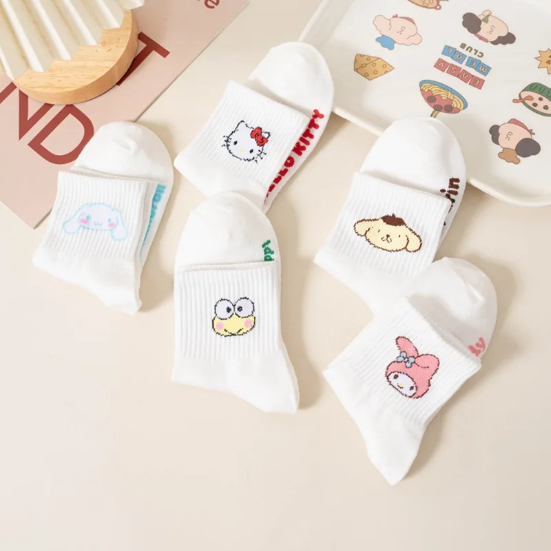 산리오 시나모롤 마이 멜로디 헬로 키티 양말, 만화 애니메이션 시리즈, 흰색 양말, 스포츠 양말, 캐주얼 양말