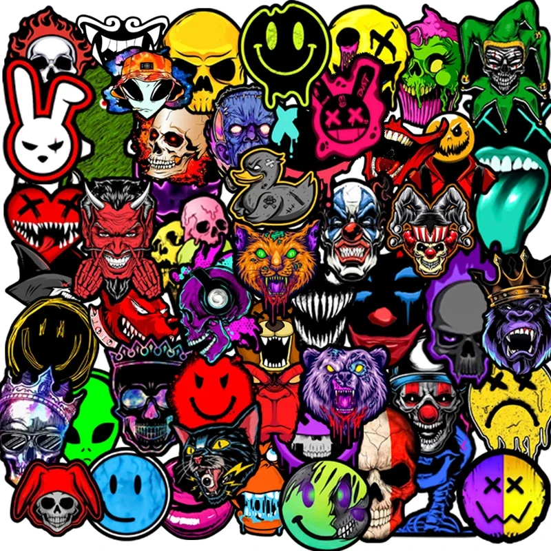 팝 공포 찡그림 스티커 멋진 해골 데칼, 노트북 수하물 오토바이 헬멧 스케이트보드 그래피티 스티커 장난감, 50 개 title=팝 공포 찡그림 스티커 멋진 해골 데칼, 노트북 수하물 오토바이 헬멧 스케이트보드 그래피티 스티커 장난감, 50 개