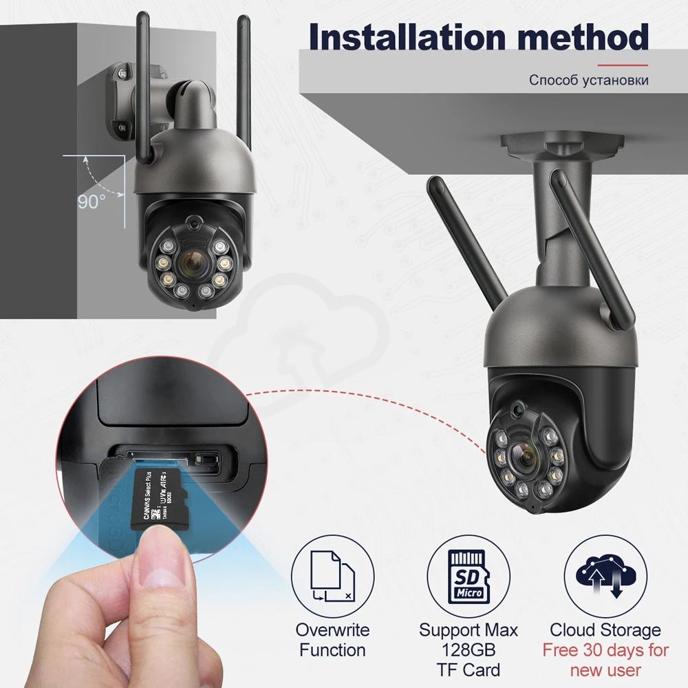 Techage PTZ 와이파이 IP 카메라, 야외 스피드 돔 무선 카메라, 자동 추적 AI 인간 감지, 컬러 나이트 비전, P2P 오디오, 3MP