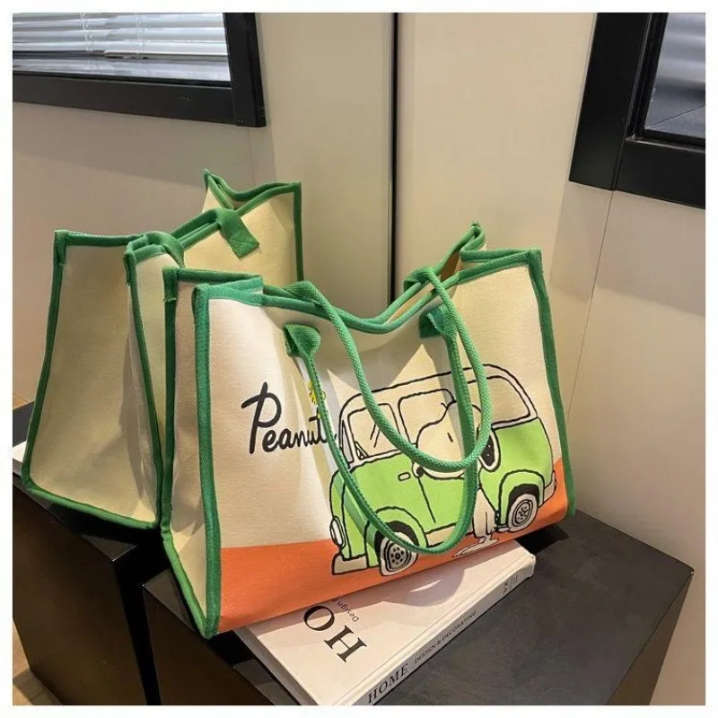 카와이 스누피 토트백, 캔버스 가방, 대용량 만화 여성 패션, 휴대용 PU 귀여운 인쇄 쇼핑백