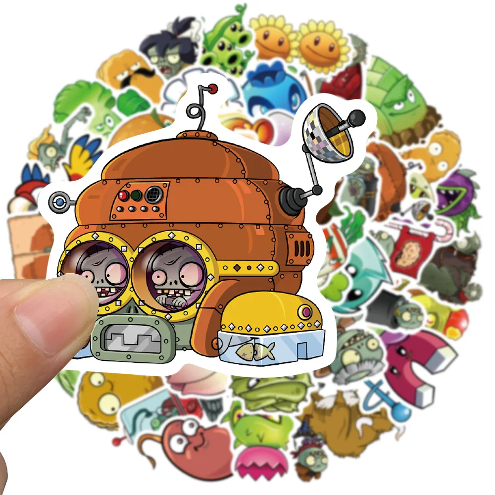 만화 게임 식물 대 좀비 스티커, 노트북 물병 전화 DIY 방수 그래피티 자전거 자동차 데칼, 50 개