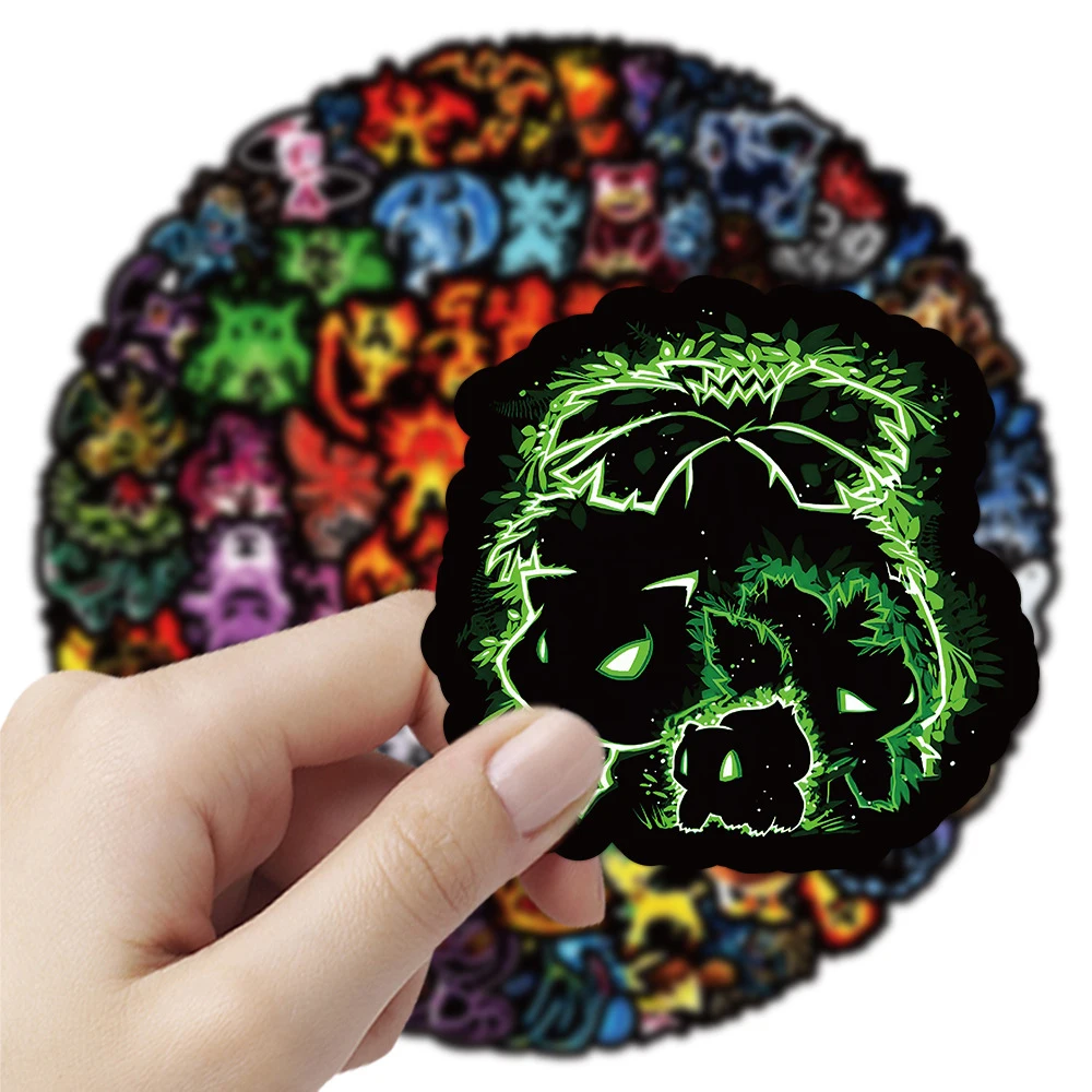 어린이용 네온 포켓몬 그래피티 스티커, 애니메이션 장식, 노트북, 스케이트보드, 휴대폰 방수, 멋진 만화 스티커, 10 개, 30 개, 50 개, 100 개