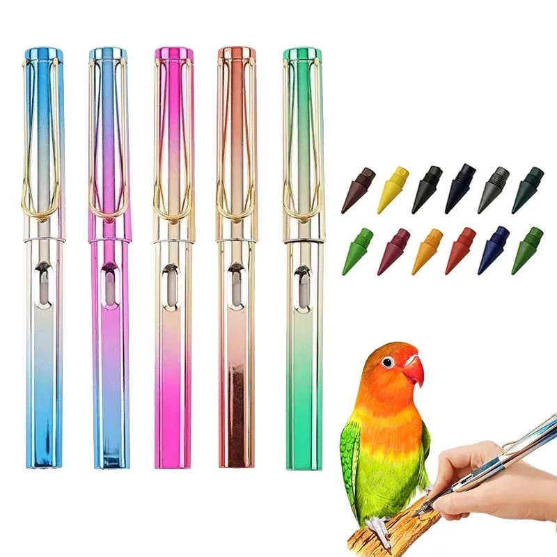다채로운 교체 가능한 영원한 연필 HB 펜촉 세트, 아트 스케치, 글쓰기 액세서리, 귀여운 학교 문구 용품, 12 색, 50 60 개
