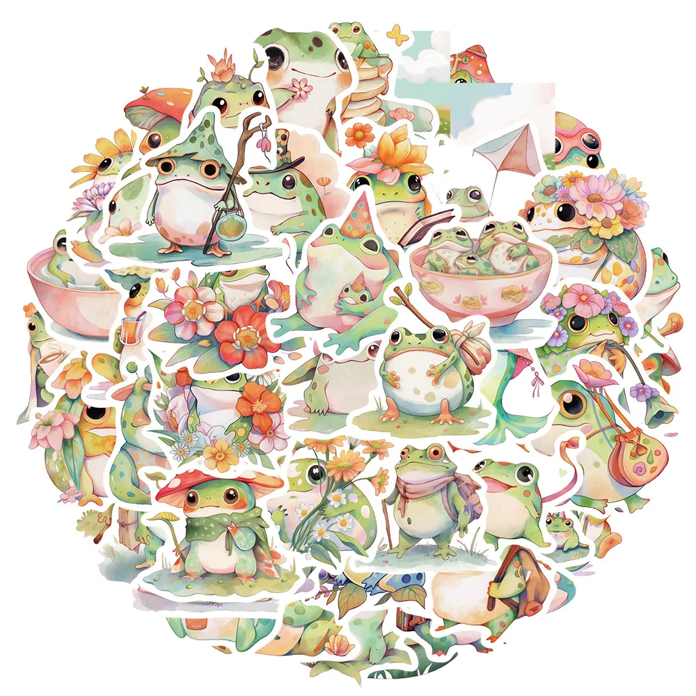 귀여운 만화 다채로운 재미있는 팻 개구리 스티커, DIY 노트북 수하물 스케이트보드 그래피티 데칼, 재미있는 어린이 선물, 10 개, 30 개, 50 개