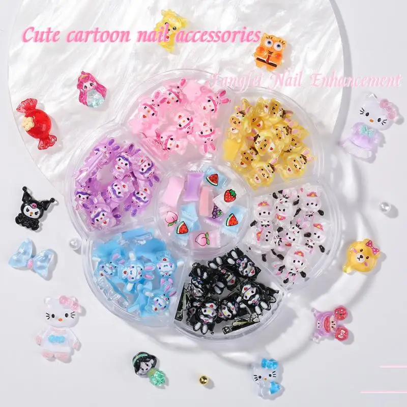 DIY 참 산리오 헬로 키티 네일 액세서리, 시나모롤 멜로디 포차코 폼폼푸린 쿠로미 DIY 매니큐어 애니메이션 장난감, 30-100 개