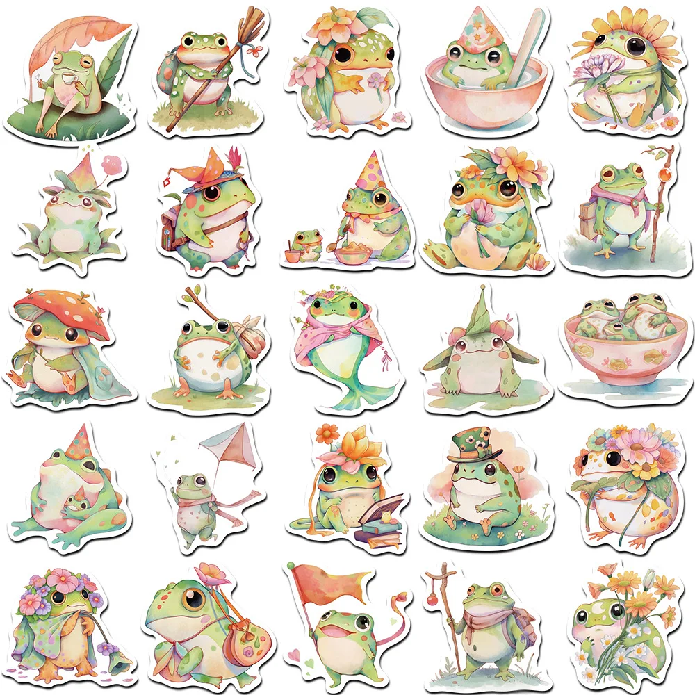 귀여운 만화 다채로운 재미있는 팻 개구리 스티커, DIY 노트북 수하물 스케이트보드 그래피티 데칼, 재미있는 어린이 선물, 10 개, 30 개, 50 개