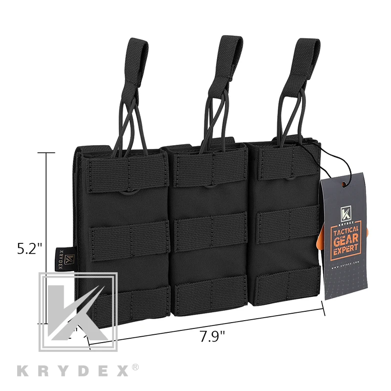 KRYDEX 전술 MOLLE 5.56mm 매그 파우치, 싱글, 더블, 트리플 오픈 탑 MOLLE 스트랩 매거진 파우치, M4 M16 군사 액세서리