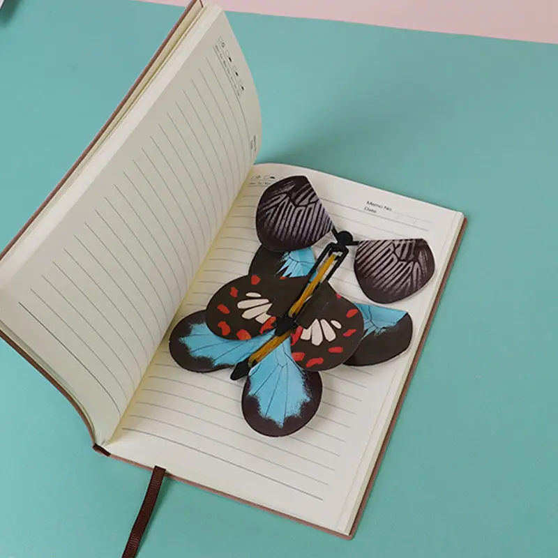 매직 플라잉 나비 와인드 업 장난감, 스카이 북마크, 인사 카드, 고무 밴드 구동, 어린이 소품, 서프라이즈 나비 선물